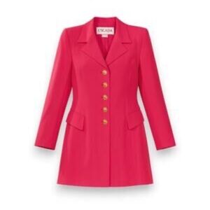 Escada Margaretha Ley Vintage Pink Longline Blazer Gold Buttons Made in Germany